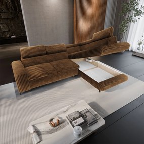 Masseno Narożnik VELISS z funkcją spania i pojemnikiem na pościel Rozkładana sofa do Salonu - Miedziany, TILIA 56