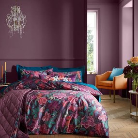 Fioletowa aksamitna pościel dwuosobowa 230x220 cm Kate Floral – Catherine Lansfield