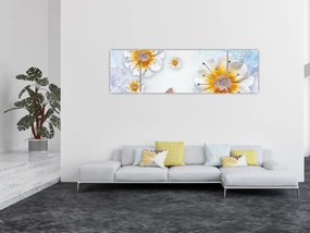 Obraz - Kompozycja z kwiatami i motylami (170x50 cm)