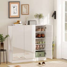 HOMCOM Szafka na buty z 10 półkami na 25-30 par butów, Otwory wentylacyjne, Drzwi z funkcją Soft-Close, MDF, Biały