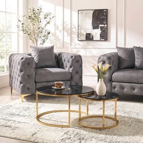 Zestaw Stolików Kawowych MILANO 60 cm/80 cm Czarny Marmur/Złoty Glamour