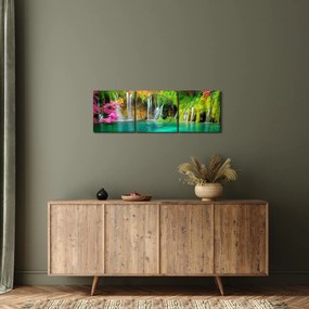 Obraz - Wodospad, Jeziora Plitwickie, Chorwacja (z zegarem) (90x30 cm)