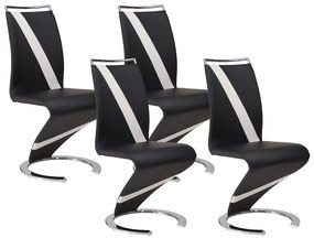 Komplet 4 krzeseł TWIZY - Materiał skóropodobny czarny + biały
