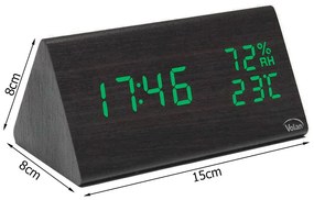 Zegar budzik elektroniczny led drewniany stojący - data termometr higrometr