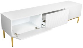 Szafka RTV z szufladą Nicole 200 cm - biały mat / złote nóżki