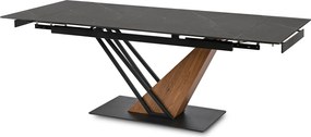 Stół Rozkładany Prostokątny REX 160-220 cm Ceramiczny Czarny Marmur/Orzech do Jadalni Nowoczesny Loft