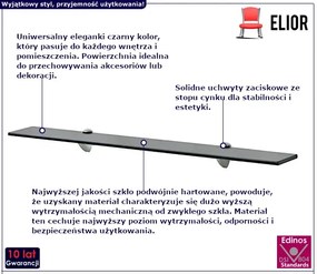 Czarna półka ścienna ze szkła 80x10 Veda