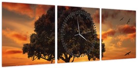 Obraz drzewa o zachodzie słońca (z zegarem) (90x30 cm)