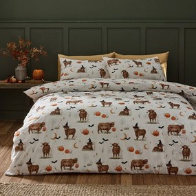 Szarobeżowa pościel dwuosobowa 230x220 cm Halloween Highland Cow – Catherine Lansfield
