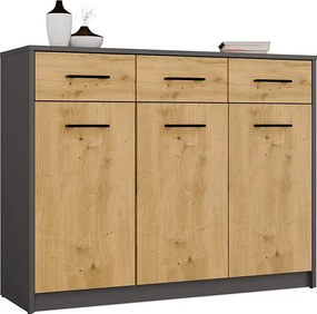 Komoda SIMPLO 3D3S | Antracyt Dąb Artisan | 109x35x85 cm | 3 Drzwi 3 Szuflady