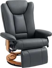 HOMCOM Fotel relaksacyjny z funkcją leżenia, obrotowy, do 150 kg, pokrycie z ekoskóry, stalowy stelaż, ciemnoszary