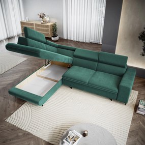 Masseno Narożnik VELISS z funkcją spania i pojemnikiem na pościel Narozniki L, Rozkładana sofa - Lazurowy, CASTEL 75