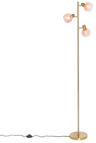 Candeeiro de pé Art Deco dourado com vidro rosa 3-luzes - Vidro