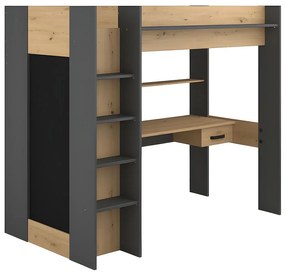 Łóżko z antresolą  z biurkiem i szafą – 90 × 200 cm – kolor naturalny i antracytowy - AUCKLAND
