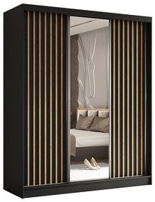 Szafa przesuwna - Lameo z lustrem 180 cm, czarny mat | lamele dąb artisan