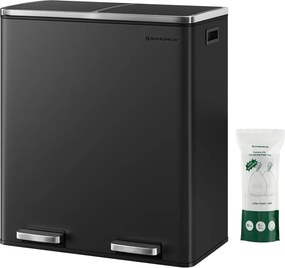 Kosz do segregacji odpadów SORT, 2x30 l + worki na śmieci, czarny/srebrno SongmicsHome