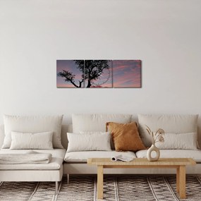 Obraz - Drzewo i czerwonawe odcienie (z zegarem) (90x30 cm)