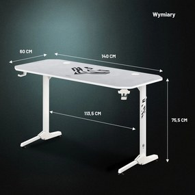 Biurko gamingowe białe Diablo X-Mate, 140 × 60 cm
