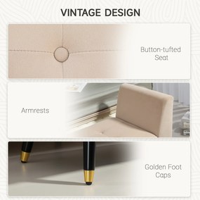 HOMCOM Tapicerowana ławka welurowa z podłokietnikami i miejscem do przechowywania beżowa 107x42x65 cm | Aosom PL
