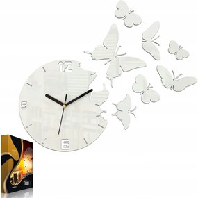 Zegar ścienny nowoczesny do salonu lub sypialni akrylowy biały z motylami