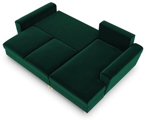 Zielony aksamitny rozkładany/ze schowkiem narożnik (prawostronny/z szezlongiem) Kyoto – Cosmopolitan Design