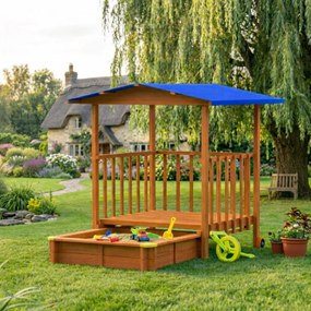 Piaskownica z werandą SUNNY, 130x130x143cm, brązowa/niebieska Jurhan