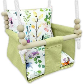 Drewniana huśtawka dla dziecka kwiaty M9-W96