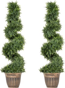 HOMCOM Spiralny cyprys, zestaw 2 szt. roślin sztucznych, z doniczką, wysokość 120 cm, zielony | Aosom PL