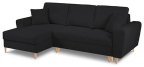 Czarny rozkładany/ze schowkiem narożnik z materiału bouclé (lewostronny/z szezlongiem) Kyoto – Cosmopolitan Design