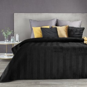 Narzuta na łóżko welwetowa 170x210 cm czarna pikowana w jodełkę