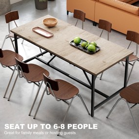 HOMCOM Prostokątny Stół Jadalniany dla 6-8 Osób, Nowoczesny Stół Kuchenny – Blat w Wyglądzie Drewna i Czarne Stalowe Nogi z Regulowanymi Nakładkami, 180 x 80 cm, Naturalny | Aosom PL