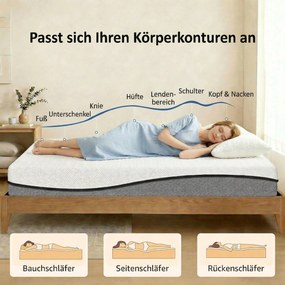 HOMCOM Materac kieszeniowy z pianką memory z zieloną herbatą H3 twardość Oeko-TEX &amp; CertiPUR 200x90x20 cm Szary | Aosom PL