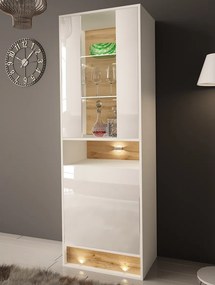 Przeszklona witryna do salonu z oświetleniem Vision 4 biały/dąb wotan
