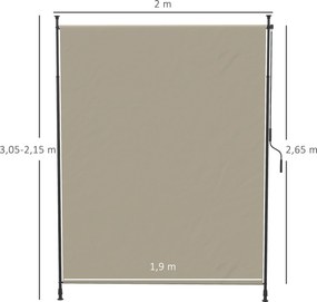 Outsunny Markiza Boczna na Taras Regulowana Wysokość Rama Metalowa Kolor Piaskowy 200x305 cm Dla Kawiarni | Aosom PL