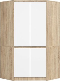 Szafa narożna AKORD S100 Dąb Sonoma 100 cm 4 drzwi fronty kolor Biały mat 6 półek 100x50x180 cm