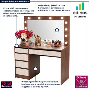 Toaletka z oświetleniem LED i ryflowanymi szufladami orzech + kaszmir B4-Z74