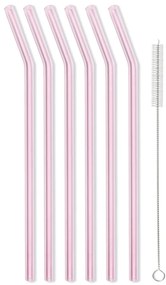 Zestaw 6 różowych szklanych słomek Vialli Design, dł. 23 cm
