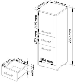 Skandynawski półsłupek łazienkowy dąb sonoma + biały T3-M08