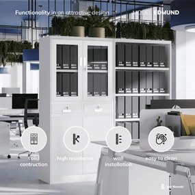 Szafa biurowa z gablotą szklaną Edmund 90x40x185 cm szara