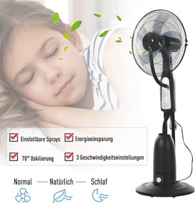Stojący Wentylator z Rozpylaczem Wody HOMCOM 90 W Czarny+Srebrny