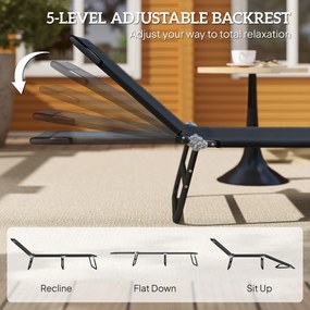 Outsunny Leżanka słoneczna 5stopniowo regulowane oparcie szybko schnąca rama metalowa 190x56x28cm czarny | Aosom PL