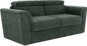 Kanapa 3-osobowa rozkładana typu express z tkaniny teksturowanej w kolorze zielonym - Powierzchnia spania na szerokich listwach 140 cm - Materac 22 cm z pianką memory - RIZORA