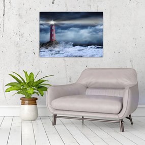 Obraz na szkle - Latarnia morska na klifie (70x50 cm)