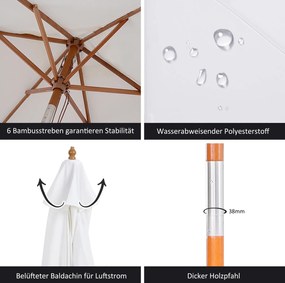 Outsunny Parasol Ogrodowy Zewnętrzny 3-stopniowy Bambus i Poliester 180 ㎡ Kremowy Ochrona UV Ø25x23m | Aosom PL