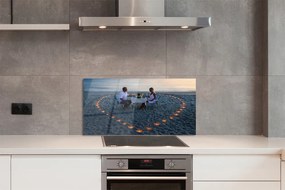 Panel szklany do Kuchni Serce ze Świeczek nad Brzegiem Morza