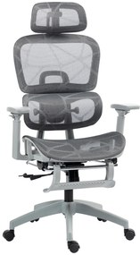 HOMCOM Krzesło biurowe, Ergonomiczne krzesło do biurka z tapicerką z siatki, regulowane, na kółkach, z podłokietnikami, zagłówkiem, Szary
