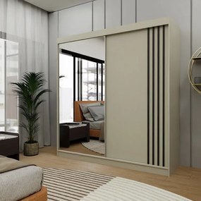 Szafa biała z lustrem przesuwna na ubrania NELI 200 cm szuflady