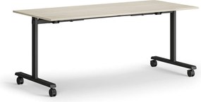 Mobilny stół MATCH, 180x80 cm, czarna podstawa, dąb naturalny