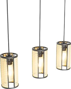 Orientalna lampa wisząca czarna z rattanu 3-światłowa owalna - Akira