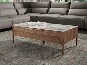 Prostokątny szklany stolik kawowy imitujący marmur i orzech włoski 2046 ANGEL CERDA